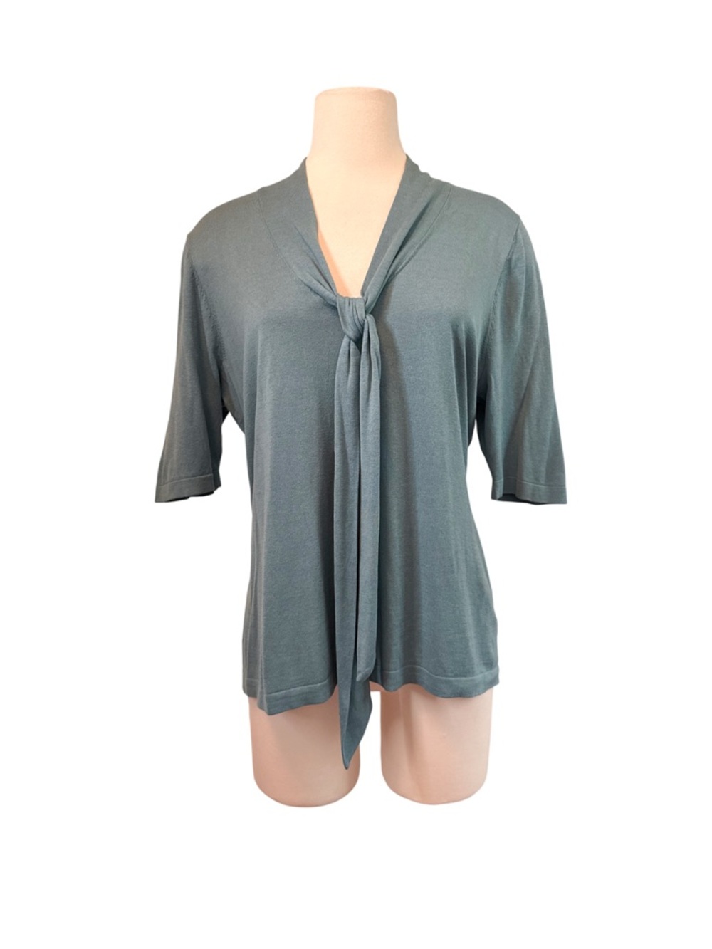 Carlisle Teal XL Tie-Neck Short Sleeve light weight sweater